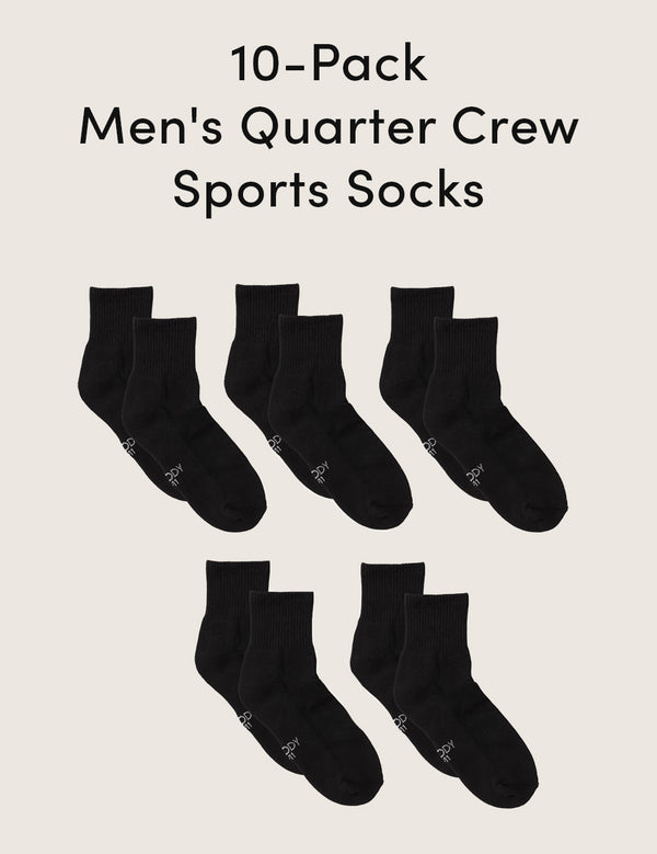 10-Pack Men's Quarter Crew Sports Socks