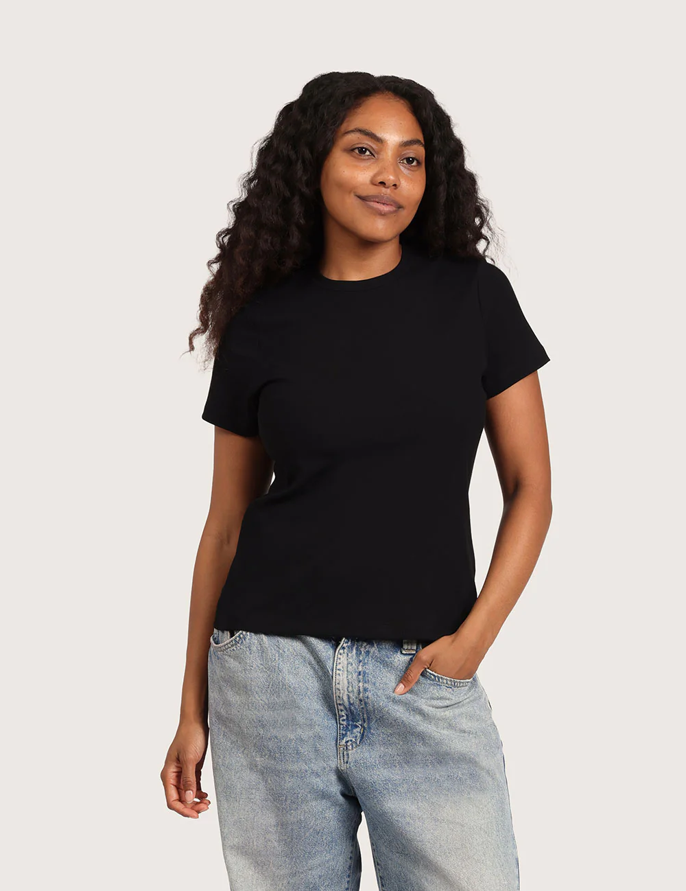 Ribbet T-shirt med Rund Hals