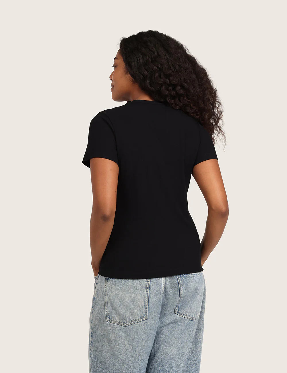 Ribbet T-shirt med Rund Hals