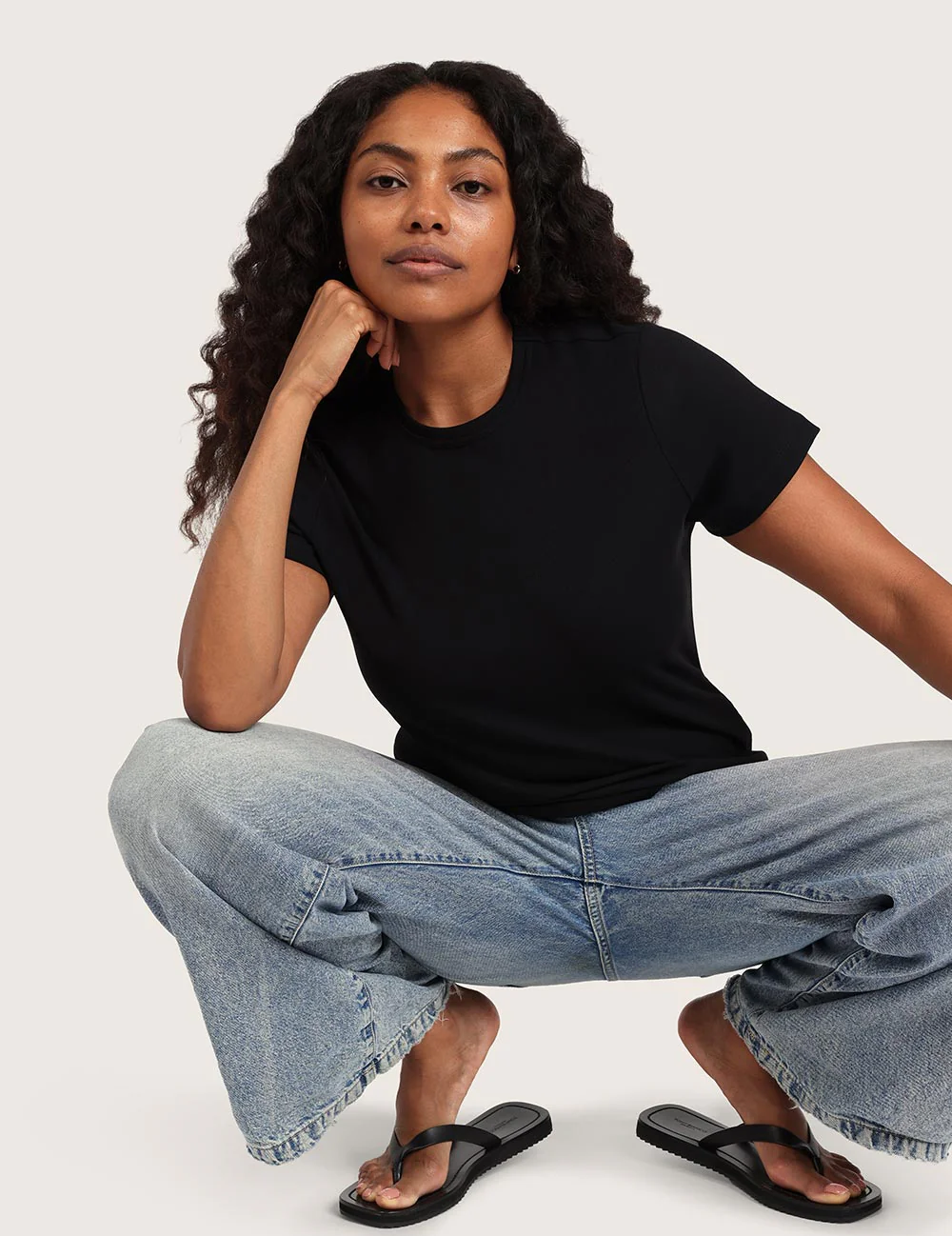 Ribbet T-shirt med Rund Hals