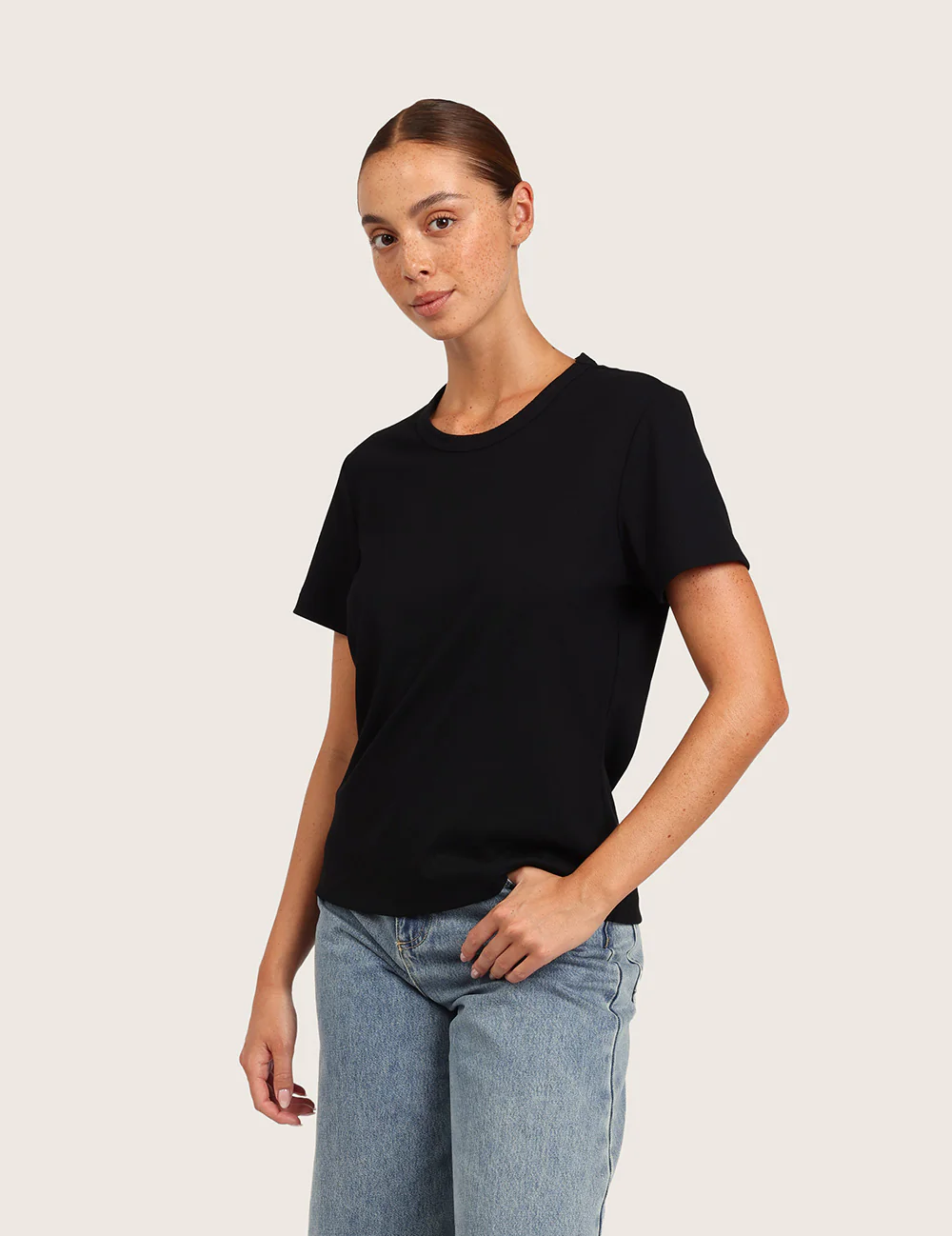 Ribbet T-shirt med Rund Hals