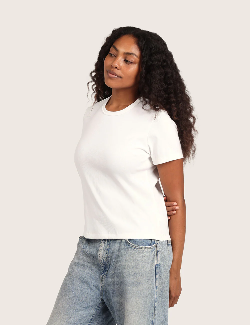 Ribbet T-shirt med Rund Hals