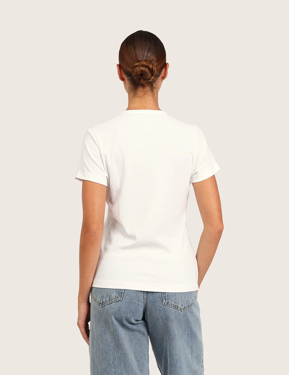 Ribbet T-shirt med Rund Hals