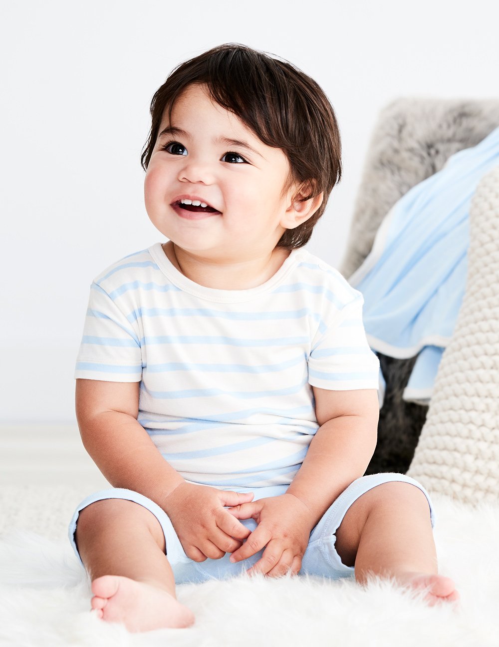 Stribet T-shirt - Lyseblå/Natur | Boody Baby