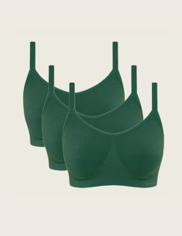 3-Pack Full Bust Wireless Bra - Emerald Green