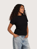 Ribbet T-shirt med Rund Hals