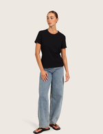 Ribbet T-shirt med Rund Hals